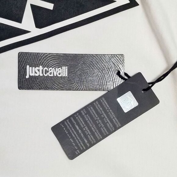 NWT JUST CAVALLI Men's White T Shirt Black Triangle Graphic Sz Large Tee Logo - Picture 4 of 12